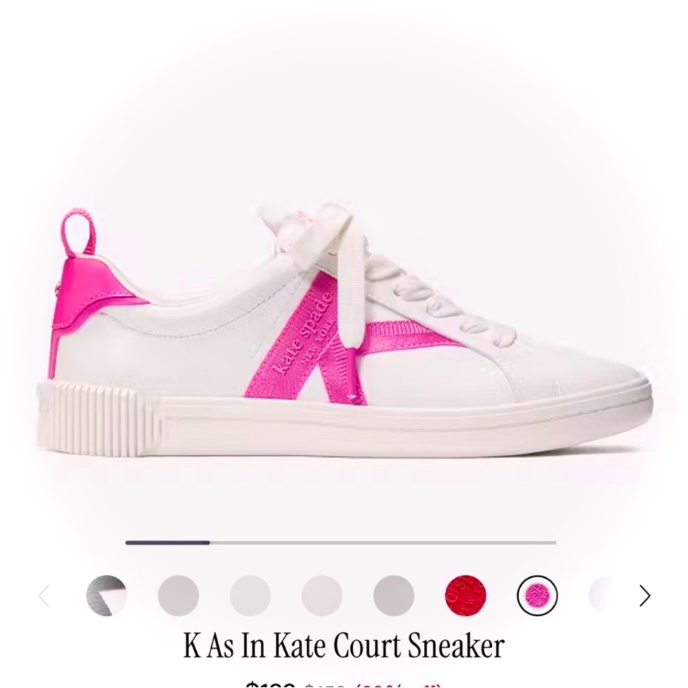 NWT K as in Kate Court Sneaker Kate Spade White and Pink Accent Sneakers Size 8